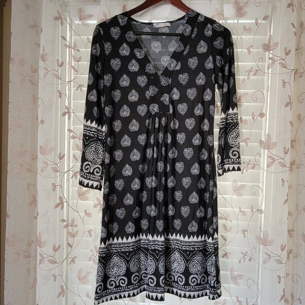 Women's 3/4 sleeve midi dress Large L black white